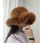 レディース ?フォックスファー バケットハット 大きめ つば広帽子