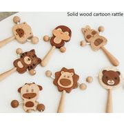 2025新作赤ちゃん木製塗装なしのカートゥーンラトル  早期教育噛めるおしゃぶりガラガラ