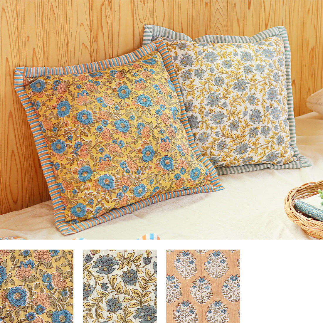 クッションカバー カリーノブロックプリント[Via Indiaインディア花柄フラワーアジア和秋冬25AW]