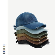 デニム 帽子 ダメージ加工 日よけ帽子 男女兼用  ストリート系 刺繍入り キャップ ビンテージ風★全6色