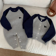 2025秋冬※LL☆ベビー ニットロンパース 配色可愛い 長袖カバーオール