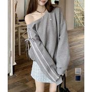 【日本倉庫即納】 オフショルダースウェット長袖レースリボン