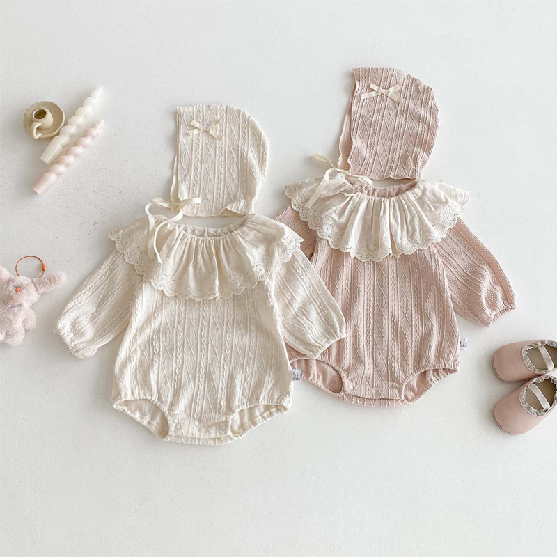 ins 春新作　ベビー服　帽子付き　ラッフルカラー　ロンパース　女の子　可愛い　カバーオール　子供服