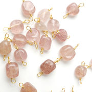 【天然石 ストロベリークォーツ】コネクター チャーム シャンクビーズ 約6×8mm   ピアス ネックレス素材