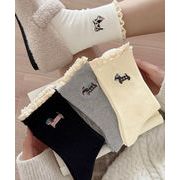 【日本倉庫即納】 フリルソックス 犬柄 コットン靴下可愛い