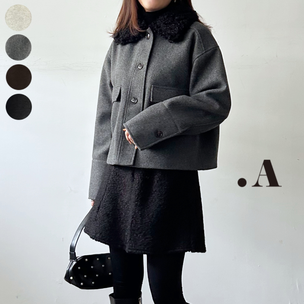 【2025新作】フェイクウール衿ファーショートカバーオール