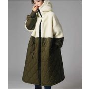 オシャレ　ゆったり棉入り切替コートトップス　レディース　2色