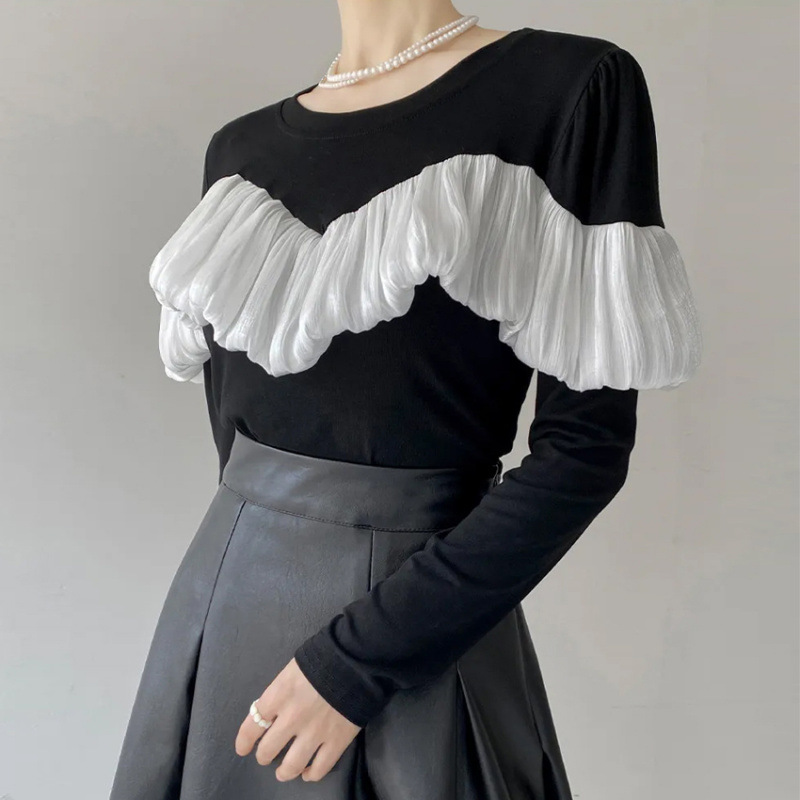 tシャツ レディース 秋新作 長袖 トップス プルオーバー クールネック Tシャツ 大人可愛い