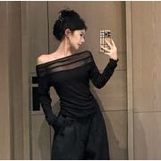 長袖トップス 切り替え スリム 着痩せ シンプル