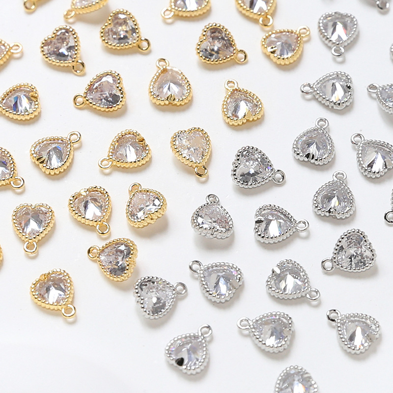 ハンドメイドパーツ 金属チャーム ハート ストーン チャーム アクセサリーパーツ 手芸 クリア ミルグレイン