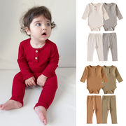 全4色[66-90cm] 秋新作 ベビー長袖三角ロンパース パンツ ボトムス 男女兼用 オールインワン
