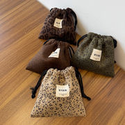 豹柄巾着ポーチ　可愛い　INS　韓国ファッション　デザイン