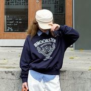 2025秋冬新作　刺繍＆プリント クルーネック ドロップショルダー スウェット