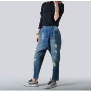 大きいサイズ レトロパンツ ゆったり シンプル レディースデニムパンツ 痩せ見えパンツ デニムパンツ