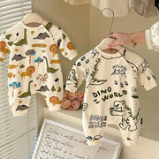 2025秋冬※YY☆ベビー用恐竜柄ロンパース 長袖 男女兼用 外出用ハイハイ服