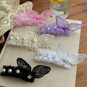 猫用うさ耳ヘアクリップ可愛いレース仕様