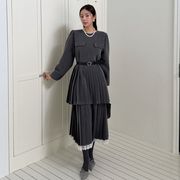 今季マストバイ    気質   おしゃれ  デザイン   パッチワーク  プリーツ   ドレス