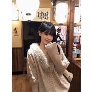 今季マストバイ    気質   おしゃれ    V ネック   カーキ  ニット  コート  トップス