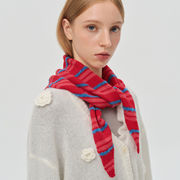 ウールマフラー　37*110cm　ボーダー柄　三角　ヘッドスカーフ　韓国ファッション