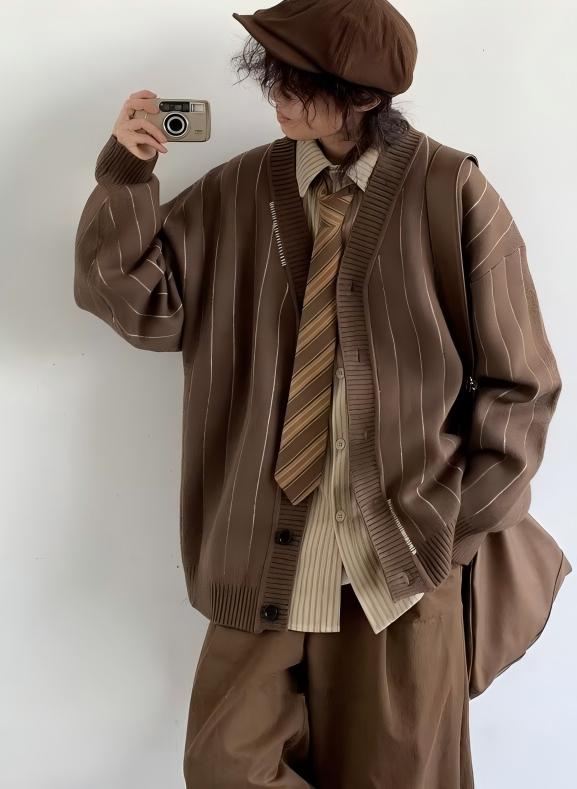 2025秋冬メンズ服 シンプル おしゃれ ニットセーター 韓国風 トップス カーディガン 防寒 温かい[M~3XL]