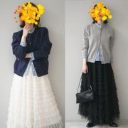 オシャレシャツネック切替ニットカーディガントップスレディース　2色