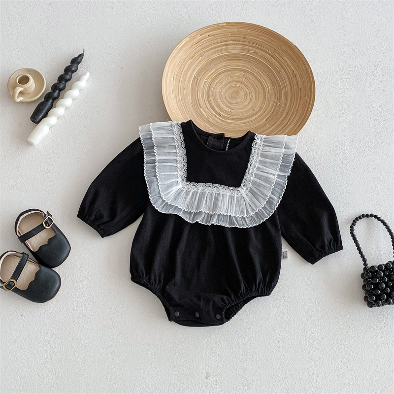 2026春新作　ベビー服　女の子　レースドッキング　長袖　ロンパース　可愛い　カバーオール　子供服　