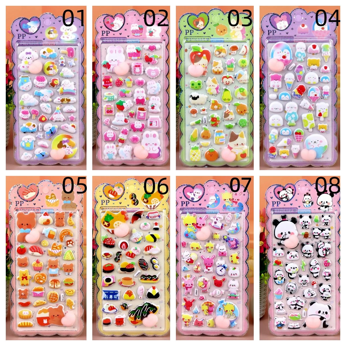 【全8種】可愛いキャラクター風動物ステッカー 加厚ぷにぷに立体ステッカースマホケース・手帳デコ用