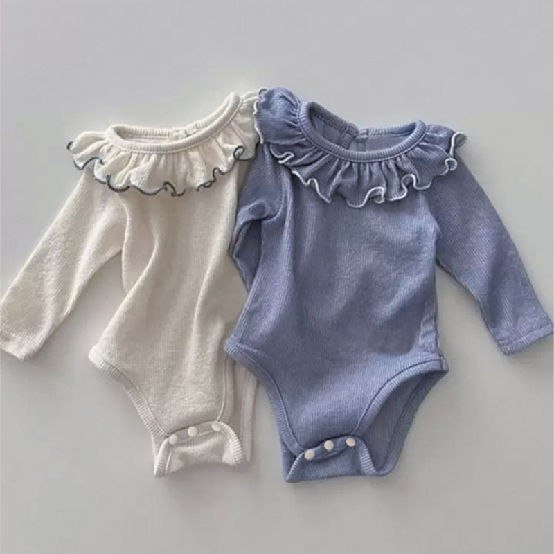 ins 春新作　ベビー服　女の子　ラッフルカラー　長袖　ロンパース　可愛い　おしゃれ　子供服　柔らか