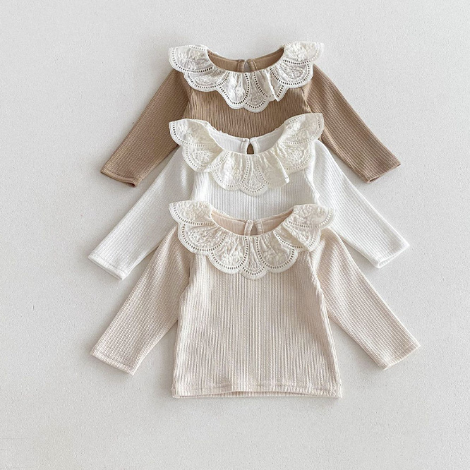 2025秋冬※Weinis☆フリルネック フラワープリントトップス 長袖ベースレイヤー Tシャツ