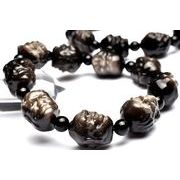 繊細彫刻 シルバーオブシディアン 17x15(丸玉6)mm 十八羅漢 ブレスレット 1個売り _BG6261