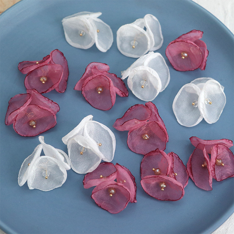 夏パーツ 花 アクセサリーパーツ ファブリック シフォン オーガンジー 花びらパーツ ピアス イヤリング