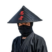 帽子 竹笠 忍黒蓮 - 忍者風 竹製 黒笠 雨よけ 撥水加工 軽量 忍 侍 笠 武士 ゴトク あご紐付き 陣笠