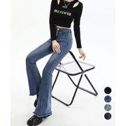 【日本倉庫即納】 セミフレアデニムパンツ美脚フリンジパンツ