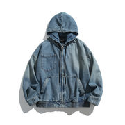 メンズ フード付き デニム ジャケット 男女兼用 ストリート系 アウター  春秋 2026新作★