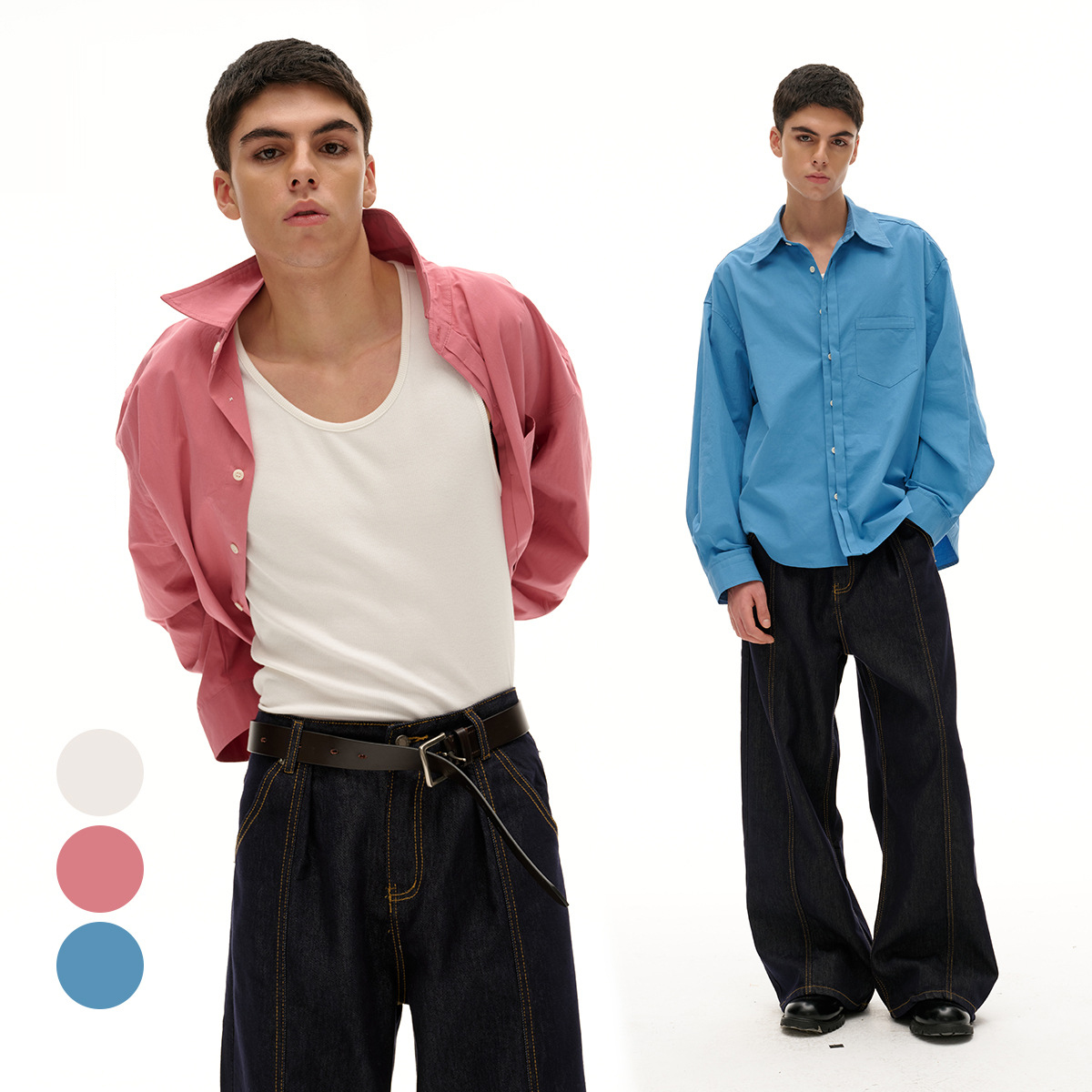 メンズファッション 無地 長袖 シャツ 男女兼用 ストリート系 トップス  春秋 2026新作★全3色