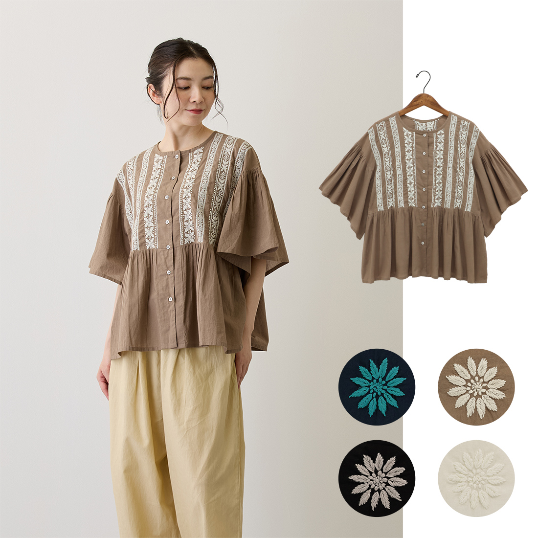 【Karigari】ブラウス ナザーカト[カリガリ半袖花刺しゅう刺繍チカンカリアジアンアシック春夏26SS]
