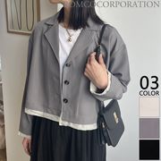 【2026新作商品♪】バイカラーレイヤード見えショート丈ジャケット