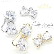 日本製NEW★1個価格★L&A★Cubic zirconia★ねこ猫＆リボン★最高級鍍金★