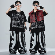 キッズダンス衣装 男の子 ヒップホップ セットアップ レザーベスト ジャズ カッコいい ステージ衣装