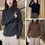 フリース スタンドカラー ジッパー スウェットシャツ　トップスV00044