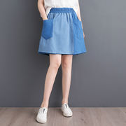 プラスサイズワイドレッグストレッチデニムショートパンツV00142