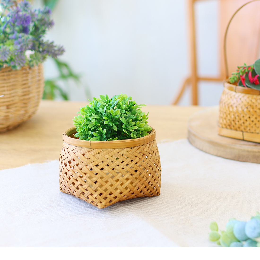 バンブー プラントホルダー S[かごカゴ天然素材竹植物カバー小物入れアジアナチュラルハワイ26SS]
