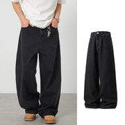 メンズ ヴィンテージウォッシュ デニムパンツ アメカジ 高街風 ワイド ストレート カジュアル ロングパンツ