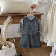 2026春新作　子供服　セットアップ　リボン　ベスト　ワイドパンツ　2点セット　フリル　キッズ服