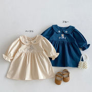 全2色[73-110cm] 女の子 ワンピース キッズ 韓国風 うさぎデザイン 長袖 プリンセス 子供服 春 おしゃれ