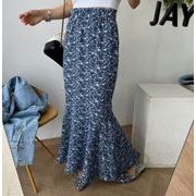 ボトムス スカート Aライン フリルスカート  ロング丈 総柄