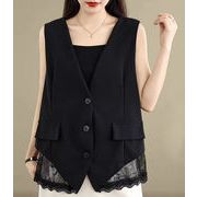 【2026新作】 レース ドッキング 切り替え ベスト ジレ 異素材