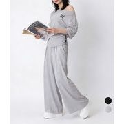 【日本倉庫即納】 オフショルダートップスワイドパンツセット