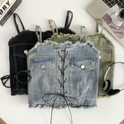 トップス タンクトップ キャミソール クルーネック 細身 スリム タイト