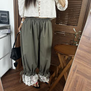 今季マストバイ  デザイン  ウエストゴム  ジョガーパンツ  レース切替 カジュアルパンツ